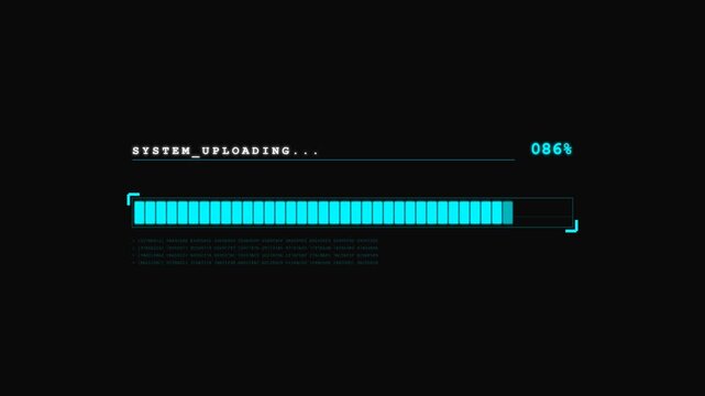 Digital System Uploading HUD Loading Bar with Glitch Effect and Percentage Counter Animation