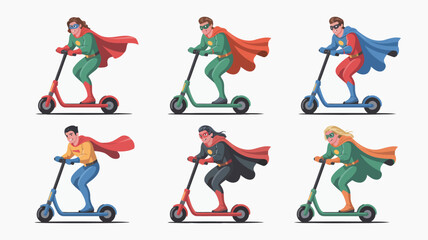 Fototapeta premium Superhero Character Set with Diverse Poses and Action Stances Vector Collection
