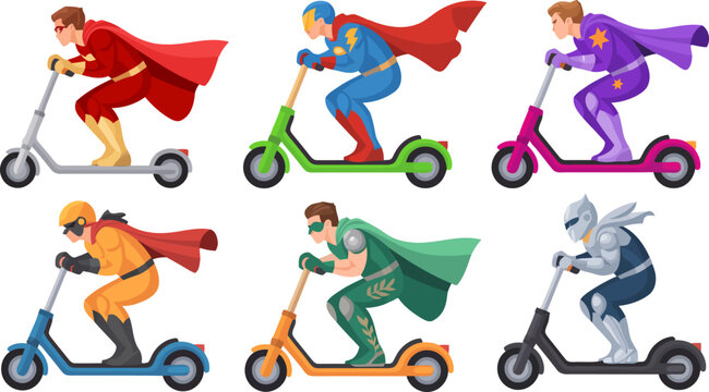 Group of diverse superheroes in dynamic action poses standing together isolated on white background