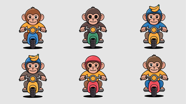Funny monkey riding a vintage bicycle isolated on white background