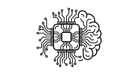 Fototapeta premium Artificial intelligence brain and CPU chip circuit line icon