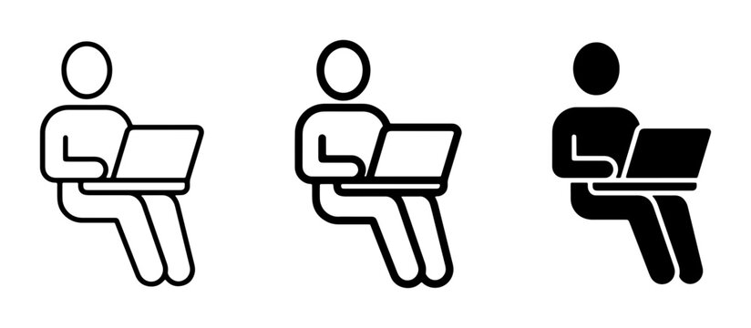 Person with Laptop Icons, Sitting Silhouette, Digital Nomad, Remote Work, Technology Symbols