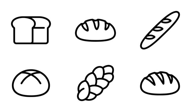 Bakery Icons Set, Bread Vector Graphics, Pastry Collection, Food Illustrations