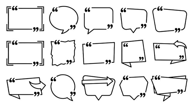Set of hand drawn quote speech bubble frames and text boxes