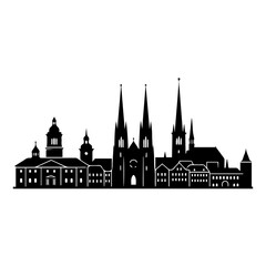 Fototapeta premium A scenic cityscape illustration features historic buildings and spires in Europe.