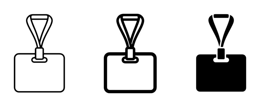 Lanyard Badge Icons, Set of 3, Identification Card Holder Vector Graphics