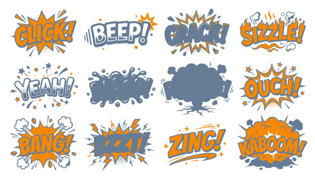 Retro comic book sound effect speech bubble set.