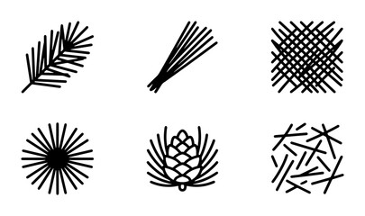 Obraz premium Nature Icons Set: Pine Branch, Needles, Pinecone, Abstract Textures, Organic Elements