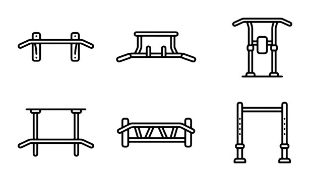Street Workout Equipment Icons, Outdoor Gym Gear Set, Fitness Park Apparatus Vector Collection