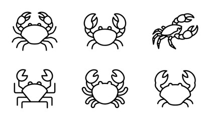 Obraz premium Crab Icons Set, Seafood Vector Graphics, Marine Life Illustrations, Ocean Animal Symbols