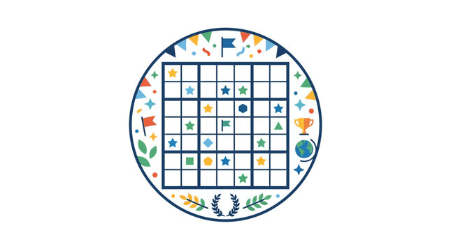 Colorful Educational Sudoku Puzzle with Nature and Trophy Icons
