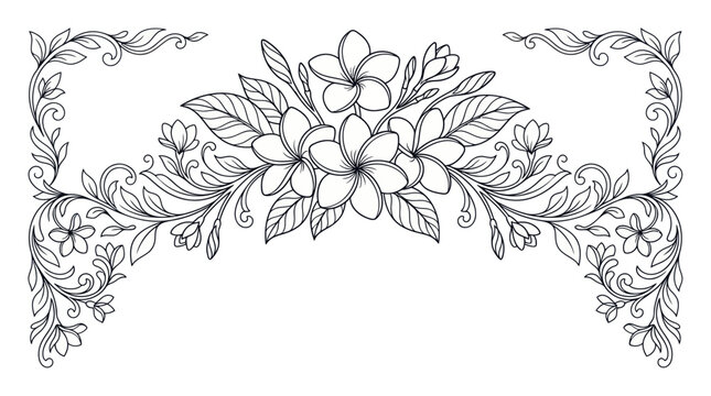 Elegant Floral Swirls and Frangipani Flowers Illustration