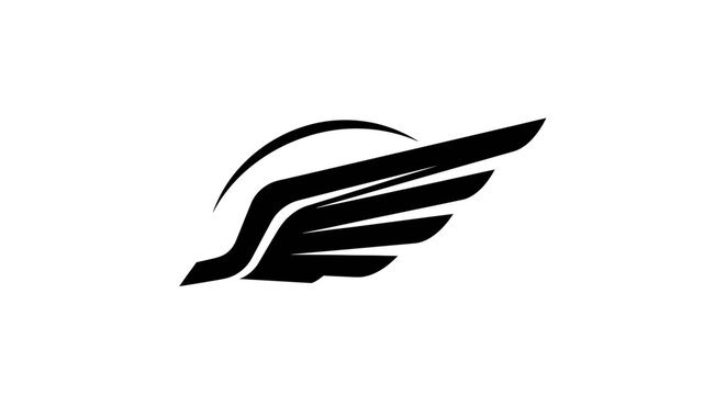 Abstract black wing logo symbol on white background minimal vector graphic
