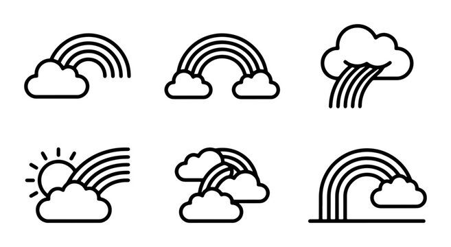 Rainbow Icons Set, Weather Symbols, Cloud Graphics, Sky Elements, Vector Art