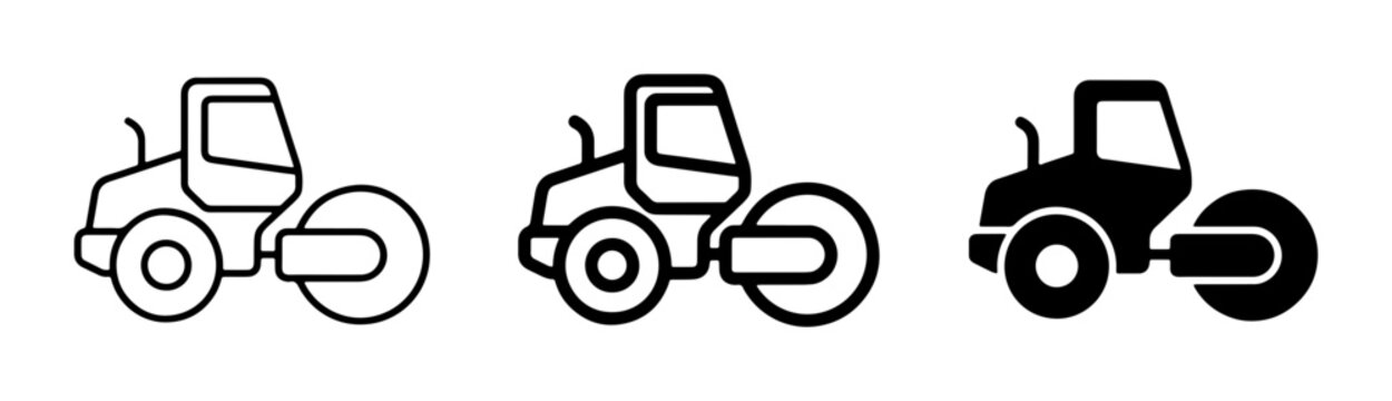 Road Roller Icons, Construction Vehicle Vector Graphics, Compactor Machine Symbols