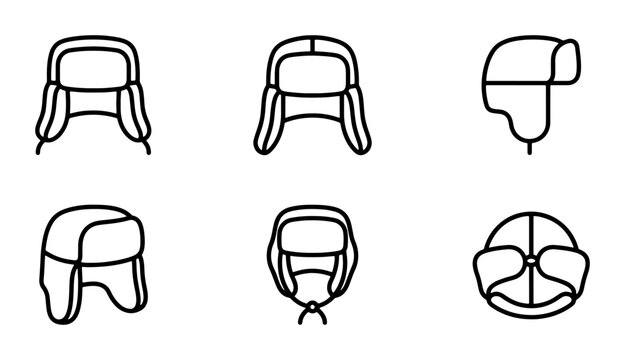Trapper Hats Collection, Winter Headwear Icons, Cold Weather Gear Set, Ushanka Styles