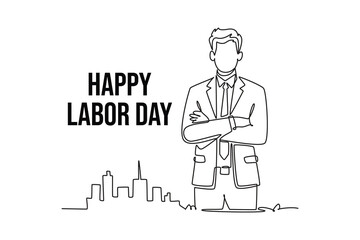 Fototapeta premium Businessman celebrating Labor Day.Labor day concept.Single line draw design.Vector graphic illustration