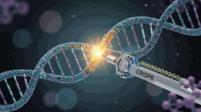 DNA genetic engineering illustration showing molecular helix modification with advanced biotechnology tools and glowing structure