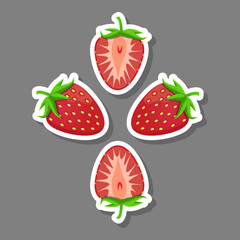 Naklejka premium Berry theme from set juicy delicious strawberry of various sizes