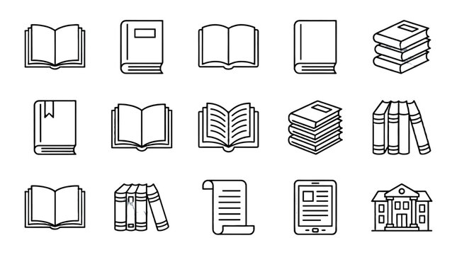 Outline book and library education icon set
