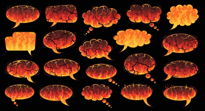 Volcanic Magma and Hellfire Comic Speech Bubbles Vector Set