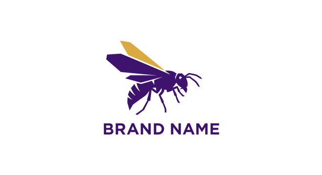 Abstract purple and yellow hornet logo design concept.
