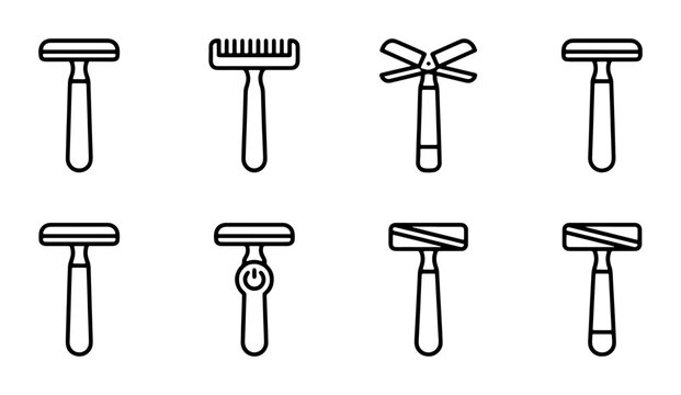 Set of 8 Modern Razor Icons, Shaving Tools Vector Graphics, Grooming Equipment Collection