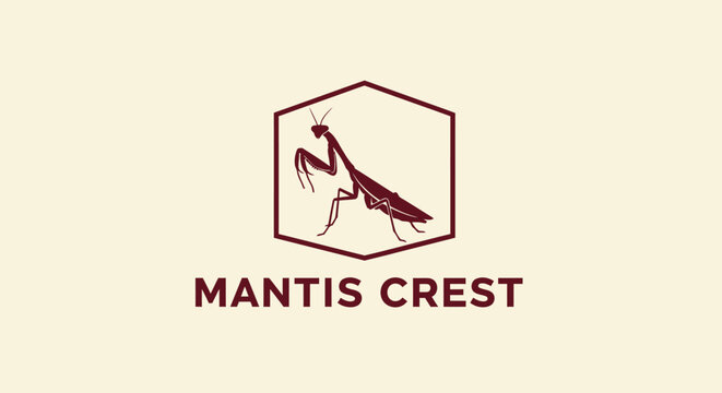 Elegant Praying Mantis Emblem Design for Mantis Crest Brand.