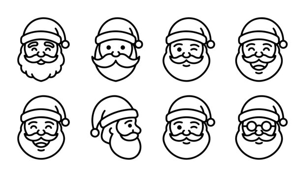 Santa Claus Faces Vector Icons, Christmas Characters, Festive Holiday Icons, Winter Celebration Graphics
