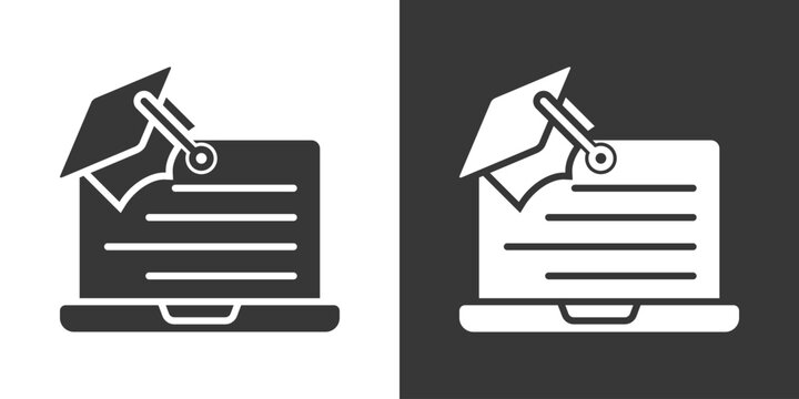 School Laptop Icon Set Vector Collection Isolated In Black And White