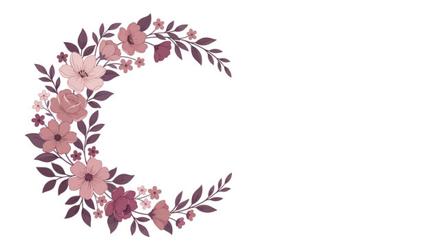 Floral Wreath, Pink Flowers, Leafy Border, Vector Illustration, Wedding Decoration