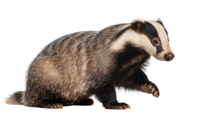 European badger walking side view, white © Ivan