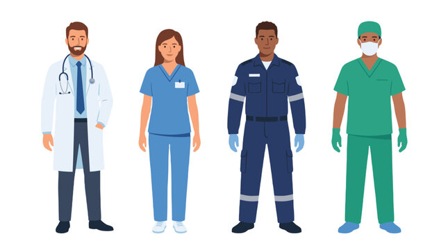 Flat vector set of medical and emergency worker characters