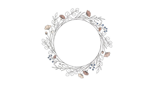 Floral Wreath Frame, Vector Illustration, Botanical Border, Decorative Circle