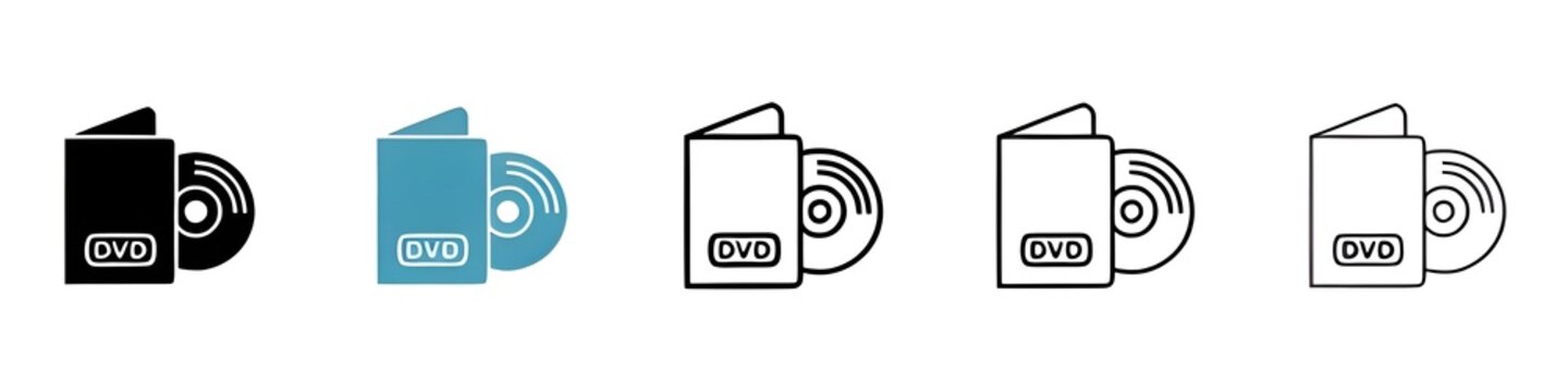 DVD vector thin line icon set. cd disc case vector symbol. music video DVD sign for web ui designs.Thin line customizable illustration. Contour symbol. Vector isolated outline drawing. Editable stroke