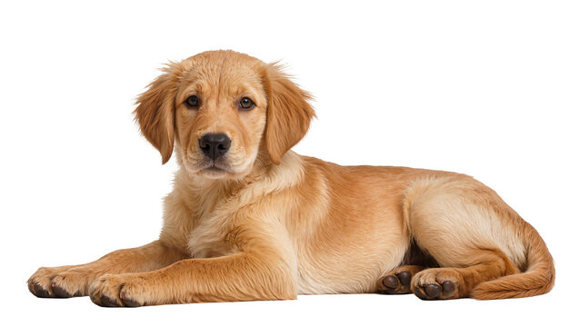 Golden Retriever puppy lying down looking at camera