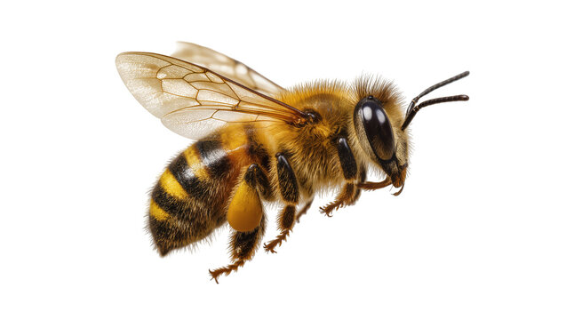 Honey bee with striped abdomen and translucent wings