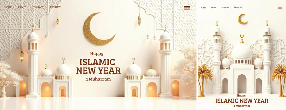 Elegant happy muharram islamic new year background for social media, website, design template