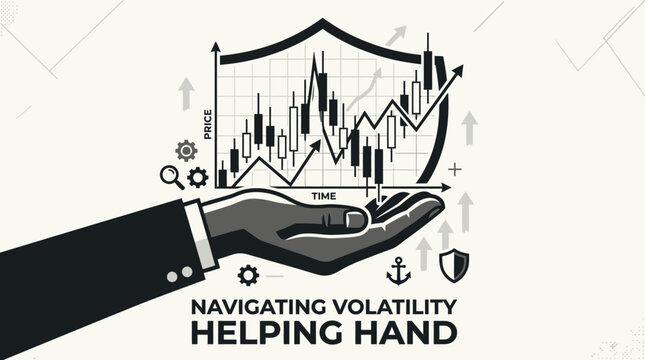 Business concept of navigating market volatility with a helping hand.
