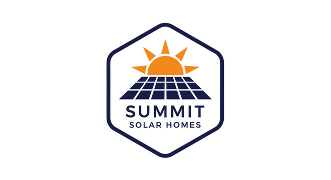 Summit Solar Homes Logo Design Featuring Sun and Solar Panels.
