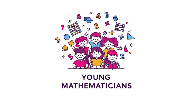 Young mathematicians learning and having fun with numbers and math symbols.