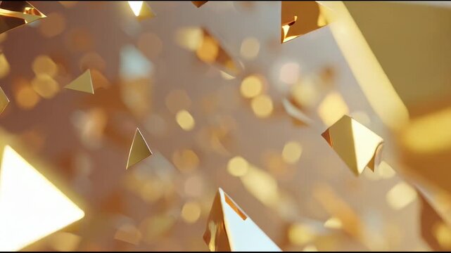 Floating gold shapes moving through light in an abstract display of creativity and design