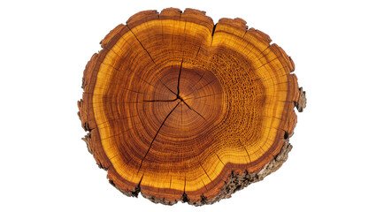 Obraz premium Cross section of a tree trunk with visible growth rings and bark