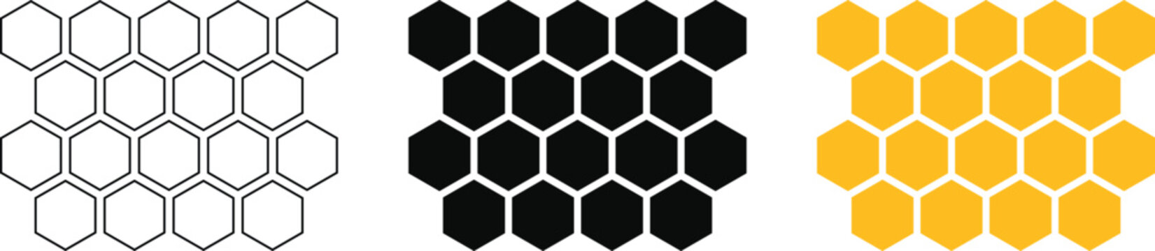 Natural honeycomb icons.  seamless hex background.  nature's sweetness symbols. hexagon geometric pattern