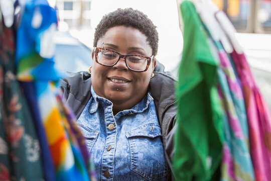 Woman with bipolar disorder shopping for clothes