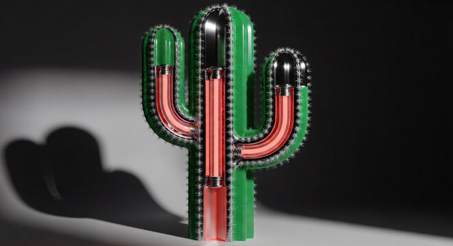 Unique Cactus Sculpture With Neon Colors And Artistic Design For Modern Interior Decoration.