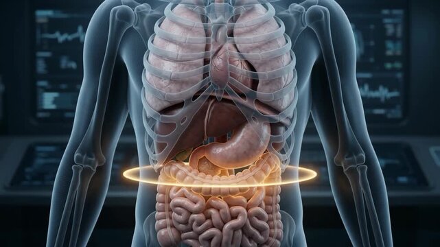 Digital scan of the human digestive system guts and internal organs