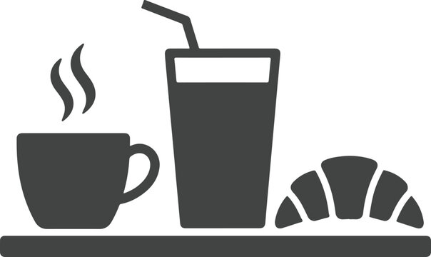 Breakfast icon with a cup of coffee, a glass of juice and a croissant
