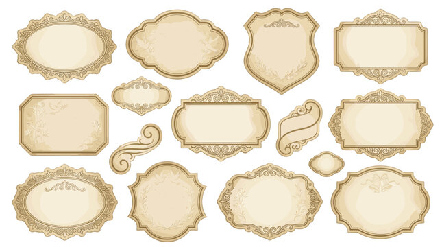 Set of ornate vintage decorative label frames on white background