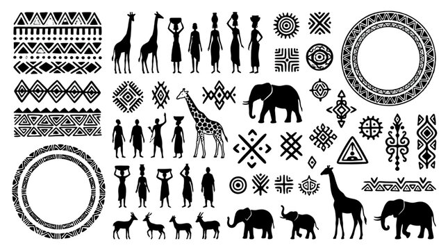 African tribal ornament set with animals and human silhouettes